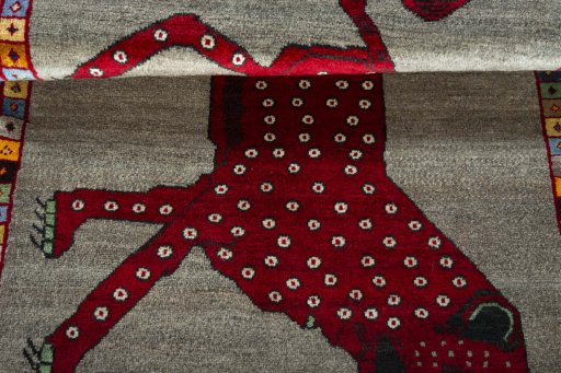 Close-up detail of 2000s Persian Gabbeh rug from Iran / Persia showing Wool weave