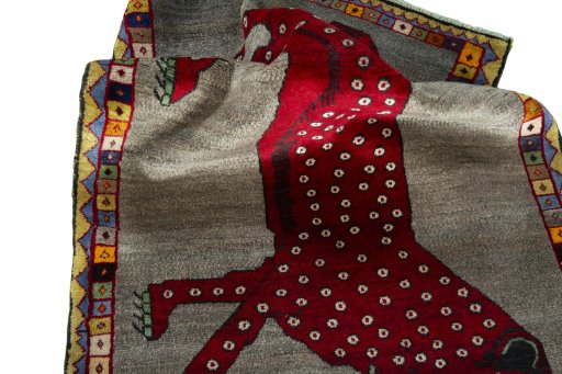 Full view of 2000s Persian Gabbeh rug from Iran / Persia, 160 × 103 cm in Gray tones