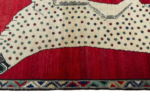 Close-up detail of 2000s Persian Gabbeh rug from Iran / Persia showing Wool weave