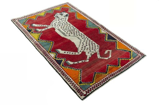 Close-up detail of 2000s Persian Gabbeh rug from Iran / Persia showing Wool weave