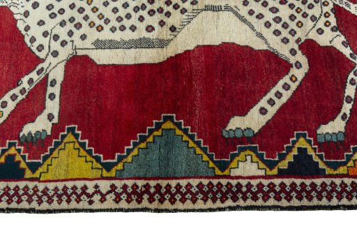Close-up detail of 2000s Persian Gabbeh rug from Iran / Persia showing Wool weave