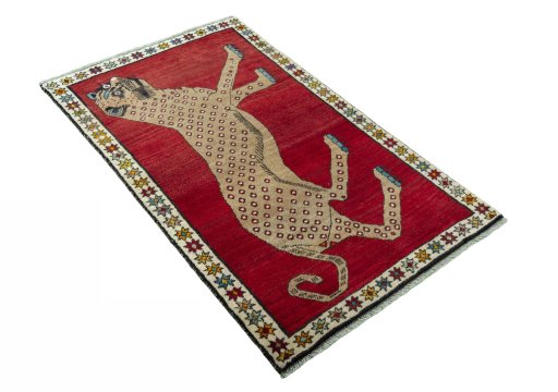 Close-up detail of 2000s Persian Gabbeh rug from Iran / Persia showing Wool weave