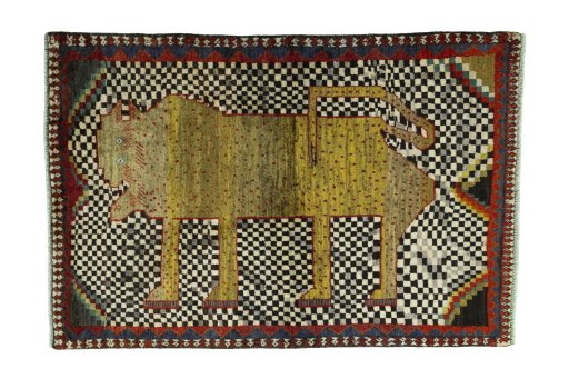 Full view of 2000s Persian Gabbeh rug from Iran / Persia, 158 × 107 cm in Multi Color tones