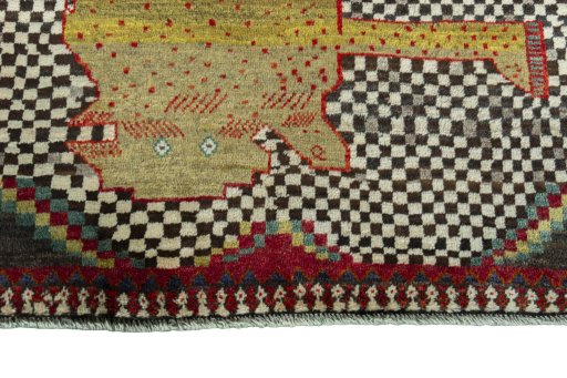 Central medallion detail of 2000s Persian Gabbeh rug from Iran / Persia