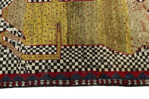 Close-up detail of 2000s Persian Gabbeh rug from Iran / Persia showing Wool weave