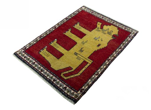 Corner detail of 2000s Persian Gabbeh rug showing border pattern and Wool pile