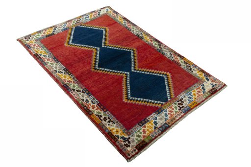 Close-up detail of 2000s Persian Gabbeh rug from Iran / Persia showing Wool weave