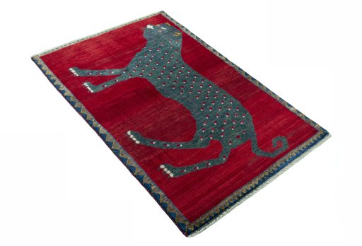 Close-up detail of 2000s Persian Gabbeh rug from Iran / Persia showing Wool weave