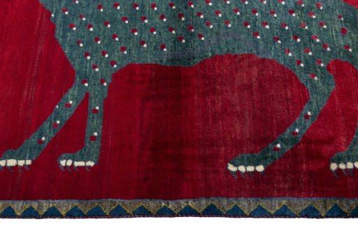 Close-up detail of 2000s Persian Gabbeh rug from Iran / Persia showing Wool weave