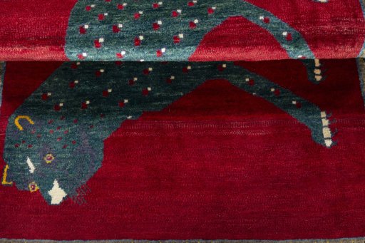Full view of 2000s Persian Gabbeh rug from Iran / Persia, 154 × 101 cm in Red tones