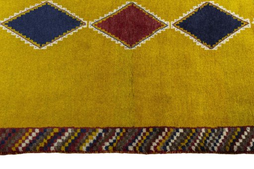 Close-up detail of 2000s Persian Gabbeh rug from Iran / Persia showing Wool weave