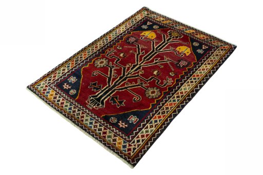 Corner detail of 2000s Persian Gabbeh rug showing border pattern and Wool pile