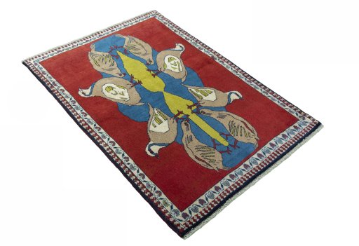 Close-up detail of 2000s Persian Gabbeh rug from Iran / Persia showing Wool weave