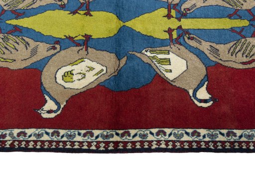 Close-up detail of 2000s Persian Gabbeh rug from Iran / Persia showing Wool weave