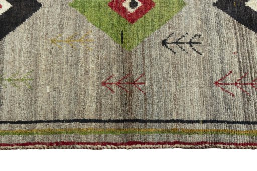 Close-up detail of 2000s Persian Gabbeh rug from Iran / Persia showing Wool weave