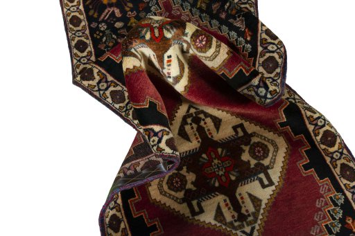 Close-up detail of 2000s Persian Gabbeh rug from Iran / Persia showing Wool weave