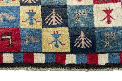 Central medallion detail of 2000s Persian Gabbeh rug from Iran / Persia