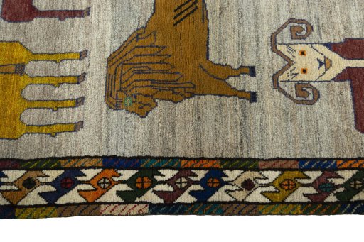 Close-up detail of 2000s Persian Gabbeh rug from Iran / Persia showing Wool weave