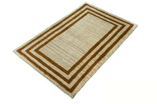 Corner detail of 2000s Persian Gabbeh rug showing border pattern and Wool pile