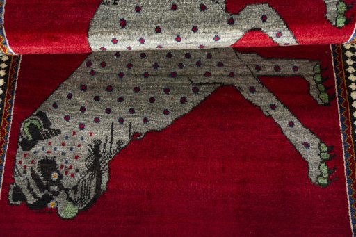 Full view of 2000s Persian Gabbeh rug from Iran / Persia, 152 × 100 cm in Red tones