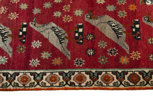 Close-up detail of 2000s Persian Gabbeh rug from Iran / Persia showing Wool weave