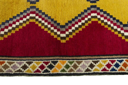 Close-up detail of 2000s Persian Gabbeh rug from Iran / Persia showing Wool weave