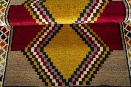 Full view of 2000s Persian Gabbeh rug from Iran / Persia, 154 × 96 cm in Multi Color tones