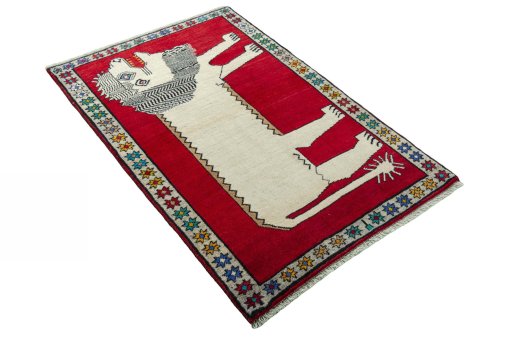 Close-up detail of 2000s Persian Gabbeh rug from Iran / Persia showing Wool weave