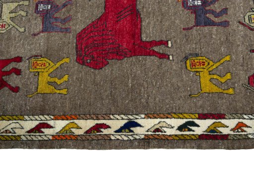 Close-up detail of 2000s Persian Gabbeh rug from Iran / Persia showing Wool weave