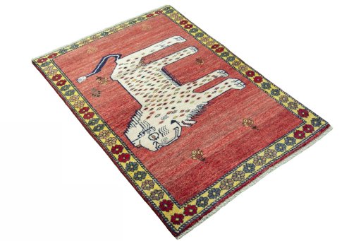 Close-up detail of 2000s Persian Gabbeh rug from Iran / Persia showing Wool weave