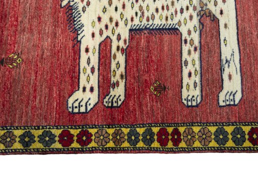 Close-up detail of 2000s Persian Gabbeh rug from Iran / Persia showing Wool weave