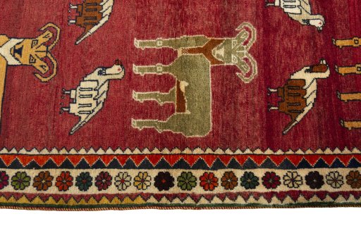 Close-up detail of 2000s Persian Gabbeh rug from Iran / Persia showing Wool weave