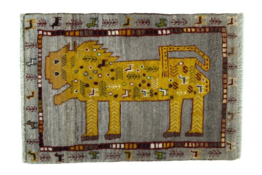 Full view of New Persian Gabbeh rug from Iran / Persia, 90 × 62 cm in Beige tones