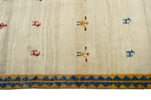 Close-up detail of 2000s Persian Gabbeh rug from Iran / Persia showing Wool weave