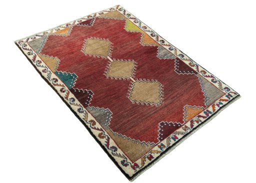 Close-up detail of 2000s Persian Gabbeh rug from Iran / Persia showing Wool weave