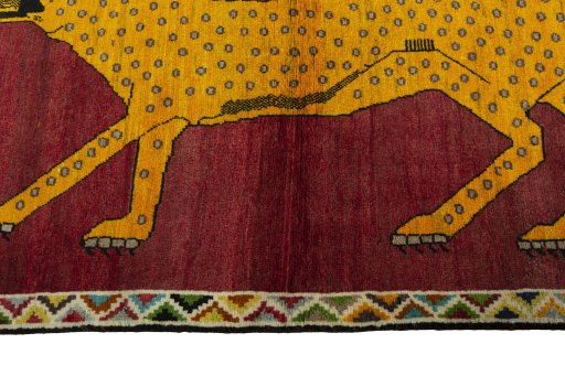 Close-up detail of 2000s Persian Gabbeh rug from Iran / Persia showing Wool weave