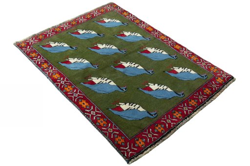 Close-up detail of 2000s Persian Gabbeh rug from Iran / Persia showing Wool weave