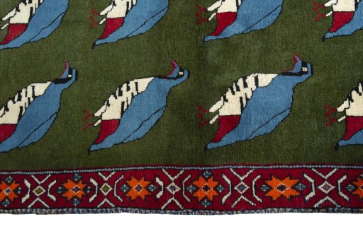 Close-up detail of 2000s Persian Gabbeh rug from Iran / Persia showing Wool weave