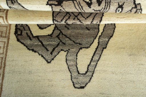 Full view of 2000s Persian Gabbeh rug from Iran / Persia, 177 × 115 cm in Beige tones
