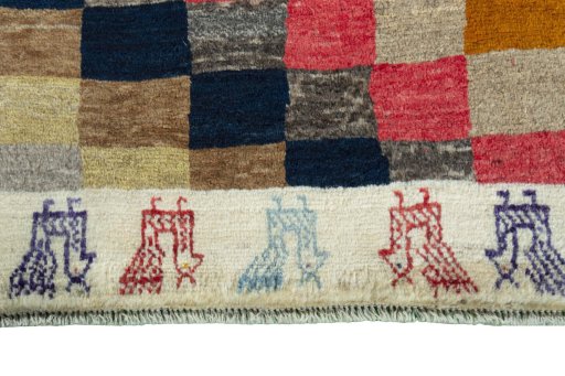 Central medallion detail of 2000s Persian Gabbeh rug from Iran / Persia