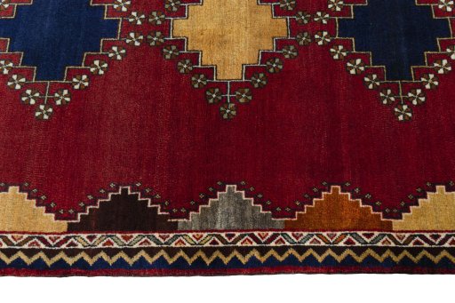 Close-up detail of 2000s Persian Gabbeh rug from Iran / Persia showing Wool weave