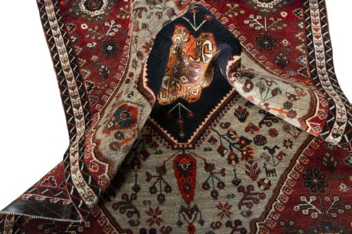 Close-up detail of 2000s Persian Gabbeh rug from Iran / Persia showing Wool weave