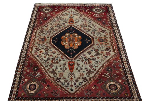 Surface texture of 2000s Persian Gabbeh rug with natural Wool and intricate pattern