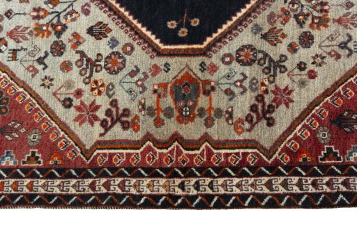 Full view of 2000s Persian Gabbeh rug from Iran / Persia, 172 × 120 cm in Beige tones
