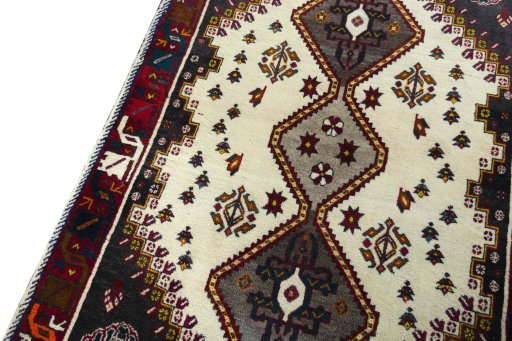 Backside of handmade 2000s Persian Gabbeh rug showing knot structure and weave density