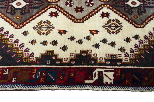 Close-up detail of 2000s Persian Gabbeh rug from Iran / Persia showing Wool weave