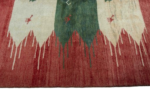Close-up detail of 2000s Persian Gabbeh rug from Iran / Persia showing Wool weave