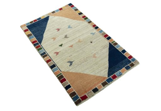 Close-up detail of 2000s Persian Gabbeh rug from Iran / Persia showing Wool weave