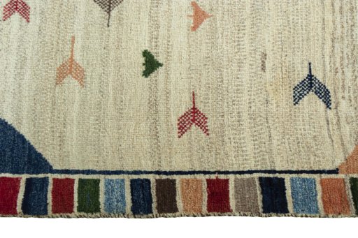 Close-up detail of 2000s Persian Gabbeh rug from Iran / Persia showing Wool weave