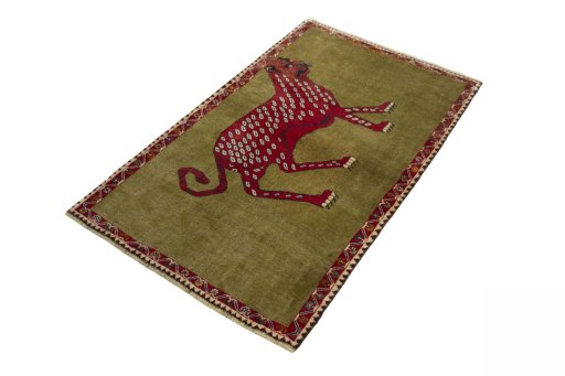 Corner detail of 2000s Persian Gabbeh rug showing border pattern and Wool pile